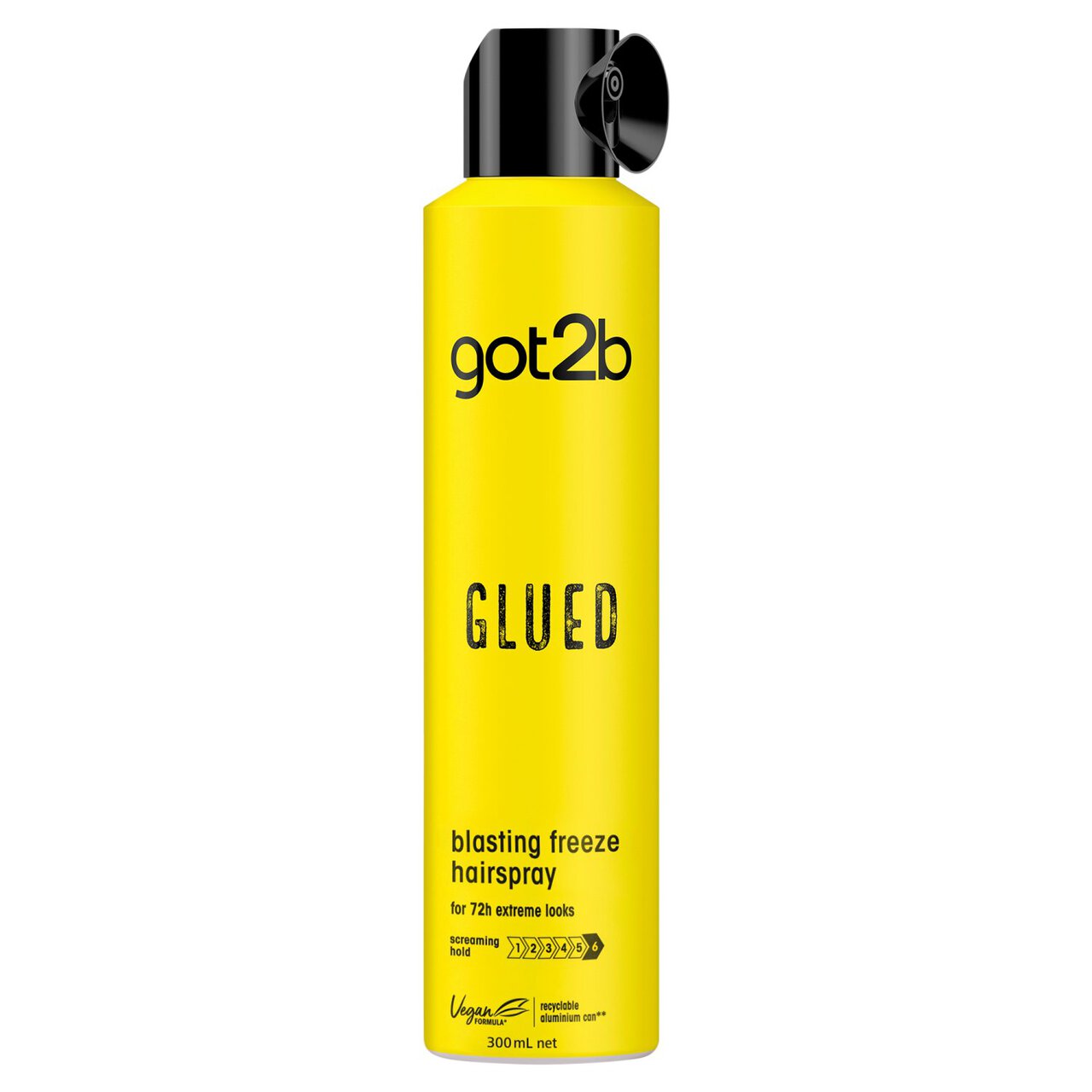 Got2B Got2b Glued Hairspray, Blasting Freeze Spray, Strong Hold Hairspray for Up to 72 Hours, Vegan, Silicone Free, 300ml